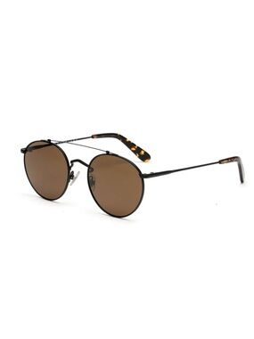WONDERLAND INDIO Round Metal Frame Sunglasses in Black with Brown Lenses